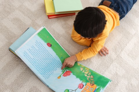 Young student learning to read. 