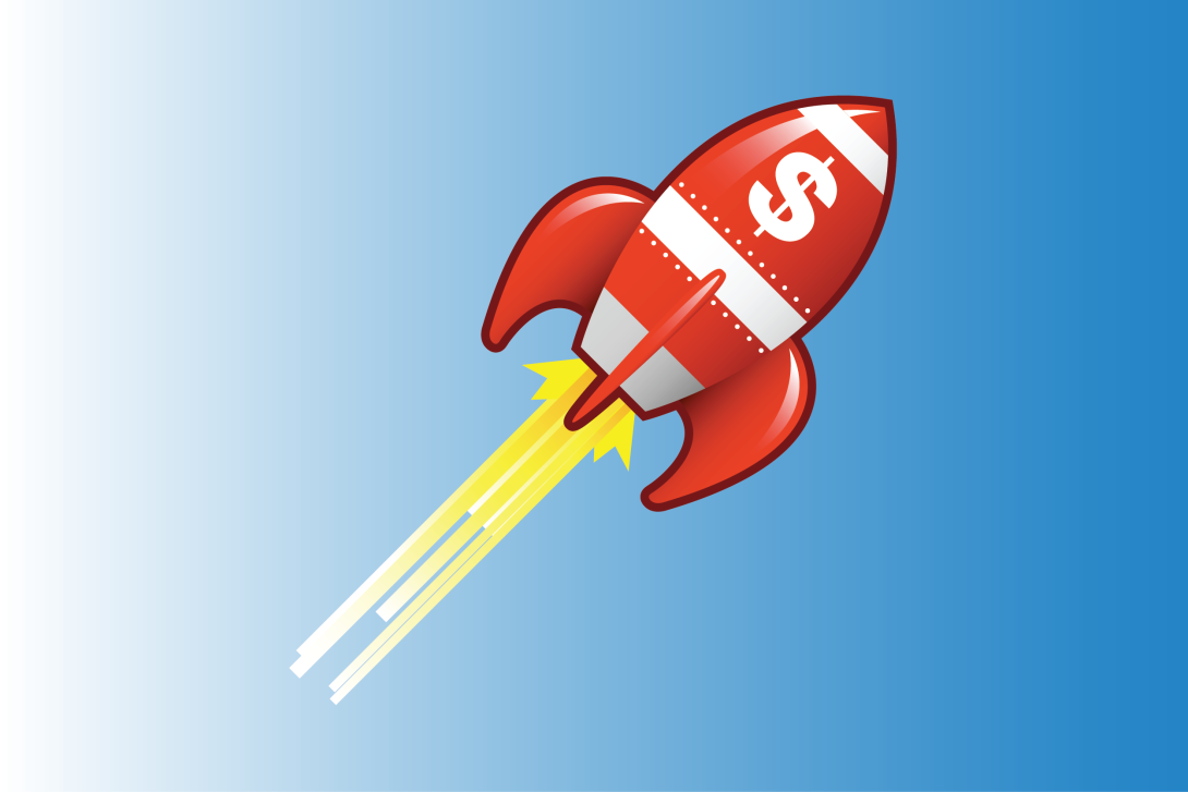 Rocket with dollar sign boosts